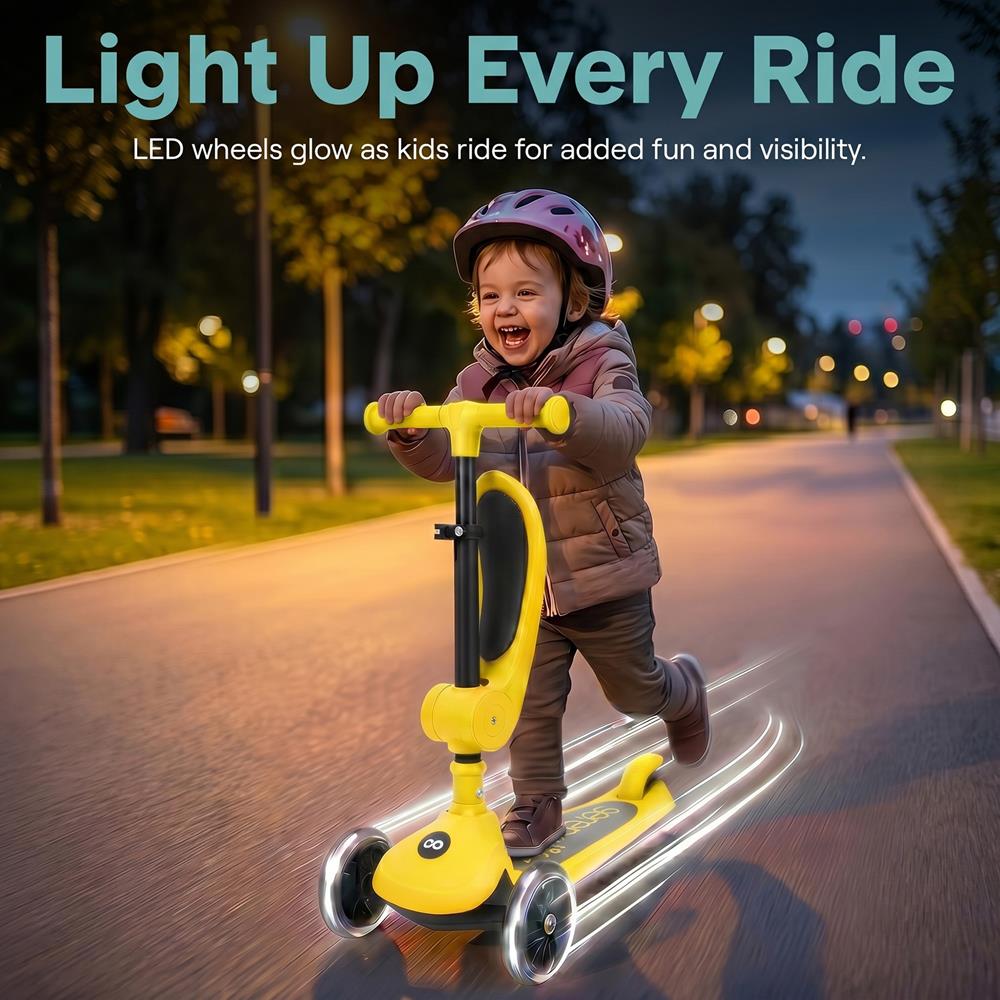 Serenelife Scooters Kinderroller 3 Räder gelb LED mit Sitz