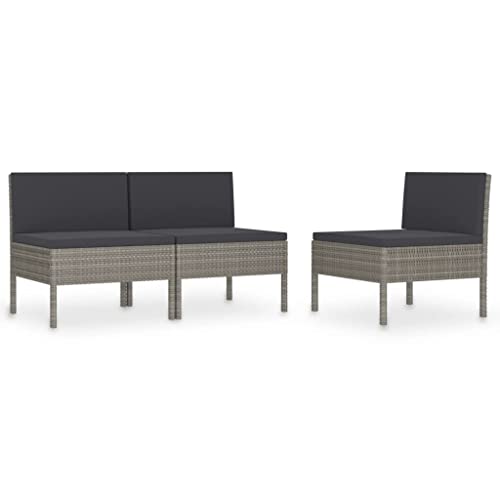 vidaXL Heim & Garten 3x Gartenstuhl Poly Rattan Grau mit Auflage