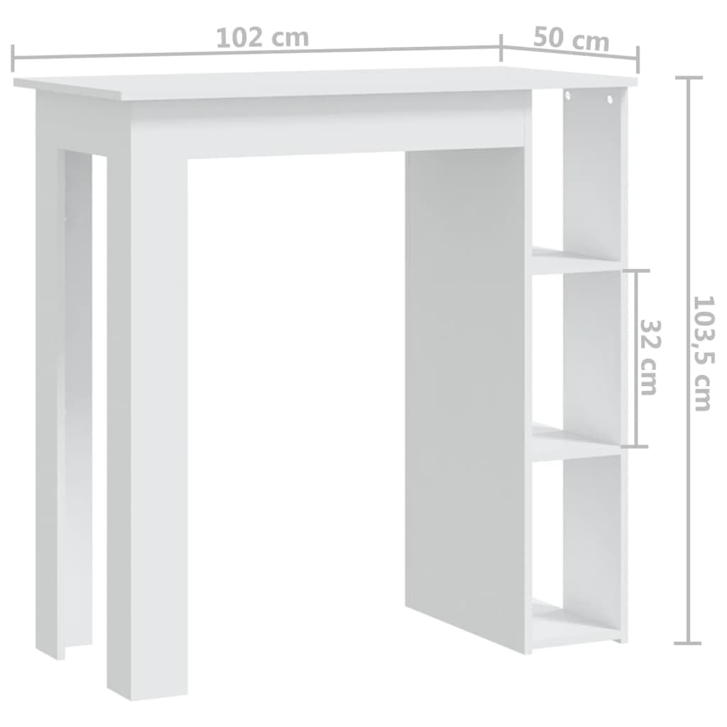 vidaXL Bartisch weiß 102x50x103,5 cm Holzwerkstoff mit Regal