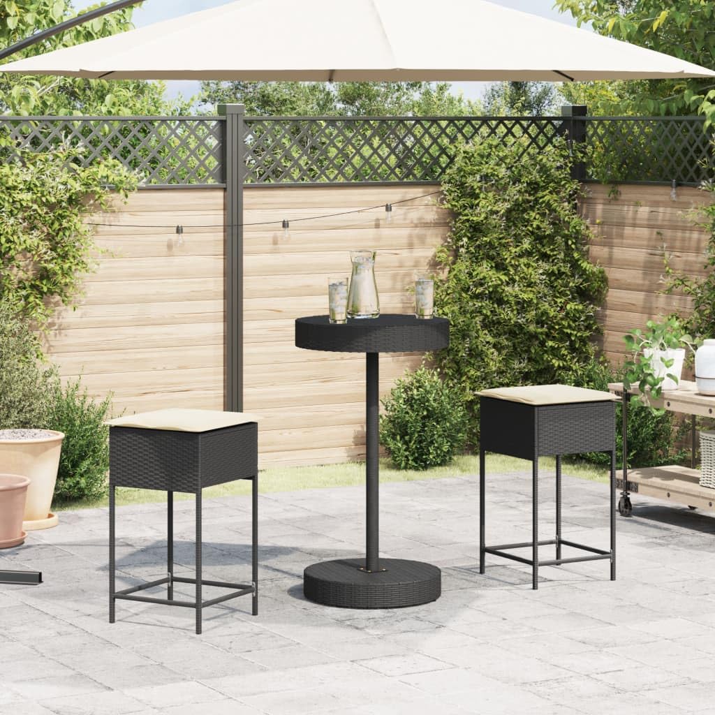 vidaXL Gartenbar-Set 3-tlg Schwarz Poly Rattan mit Kissen
