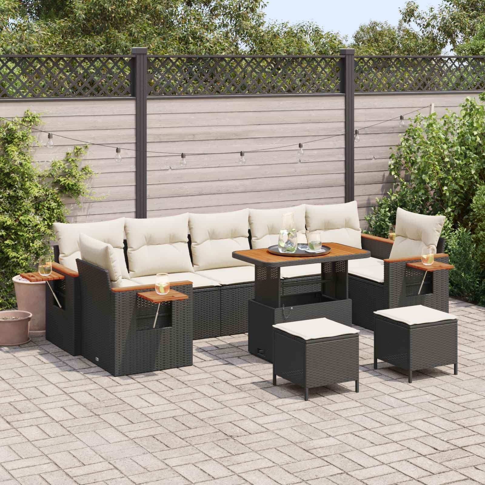 vidaXL Heim & Garten Gartensofa-Set 10-tlg Schwarz-Cremeweiß