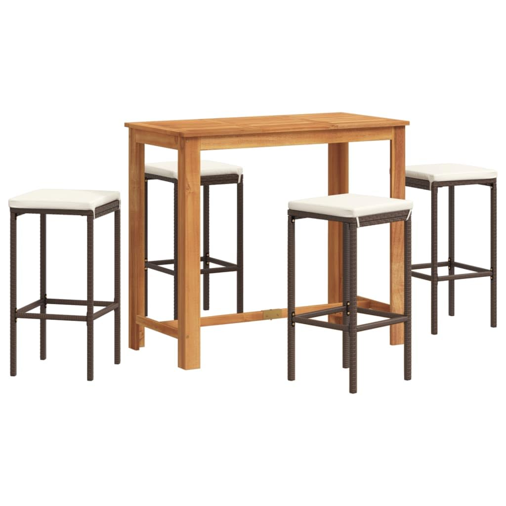 vidaXL Gartenbar-Set Akazie Rattan 4-tlg. Braun Bartisch Hocker