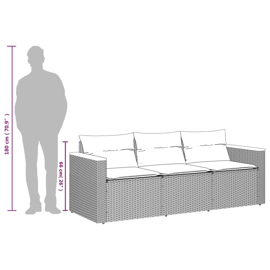 vidaXL Heim & Garten Gartensofa 3-Sitzer Poly Rattan Schwarz