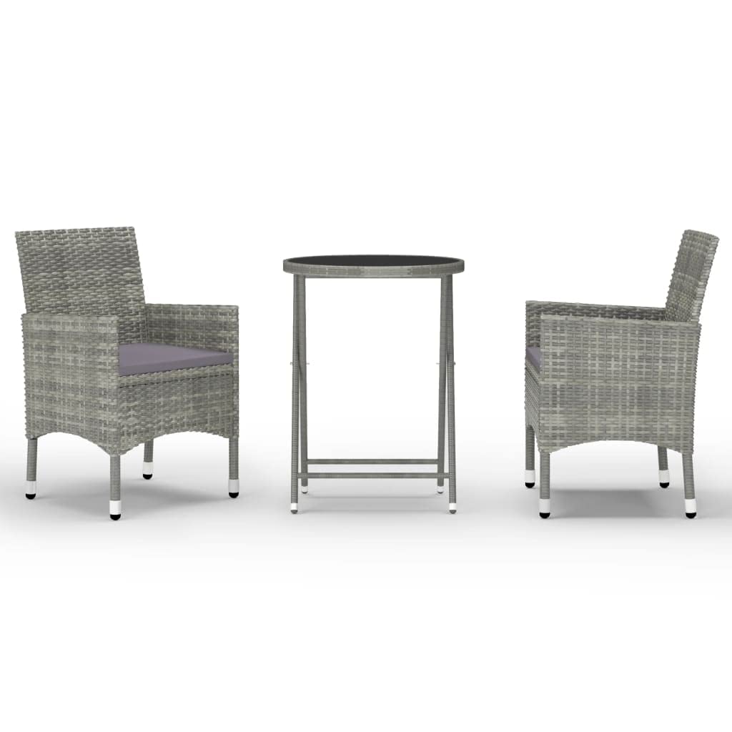 vidaXL Heim & Garten Bistro-Set Rattan grau 3-tlg. Glastisch