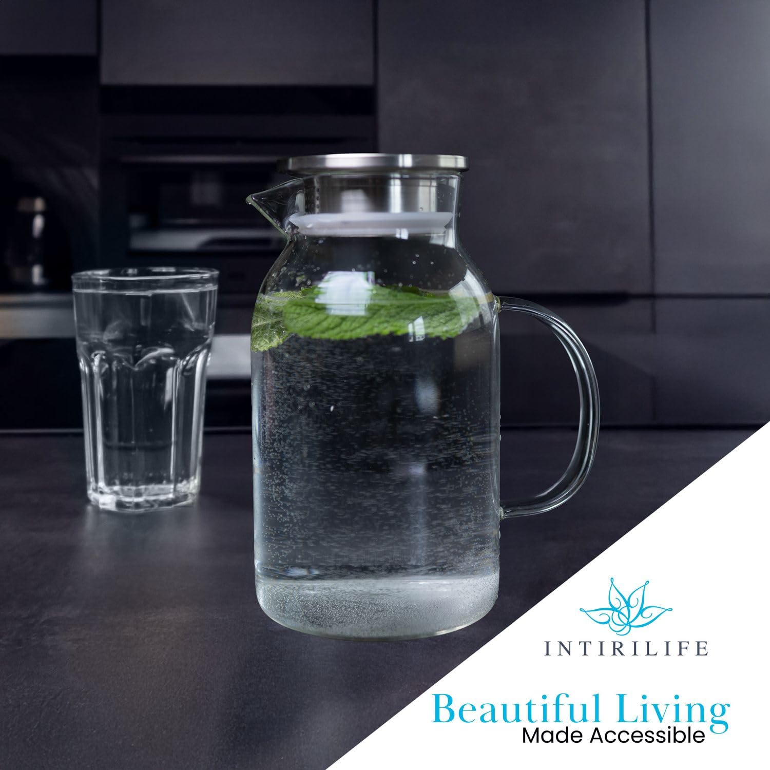 Intirilife Karaffe mit Filter 1,8l Glas klar