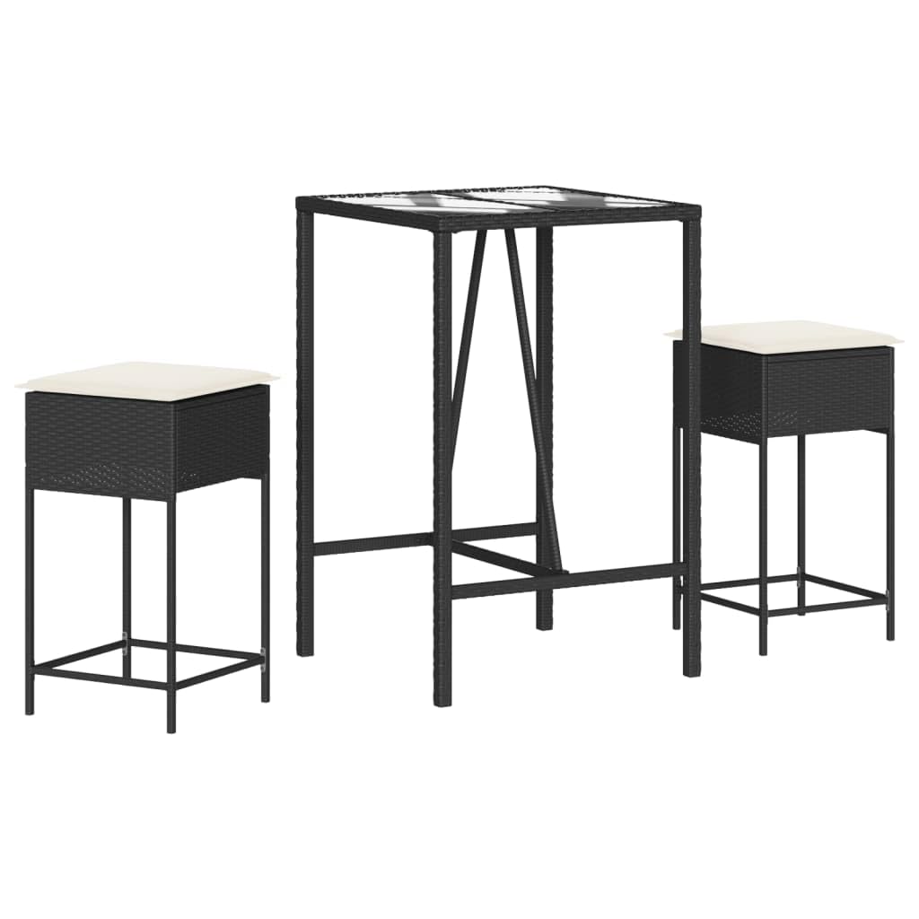 vidaXL Heim & Garten 3-tlg. Gartenbar-Set Braun Poly Rattan Kissen