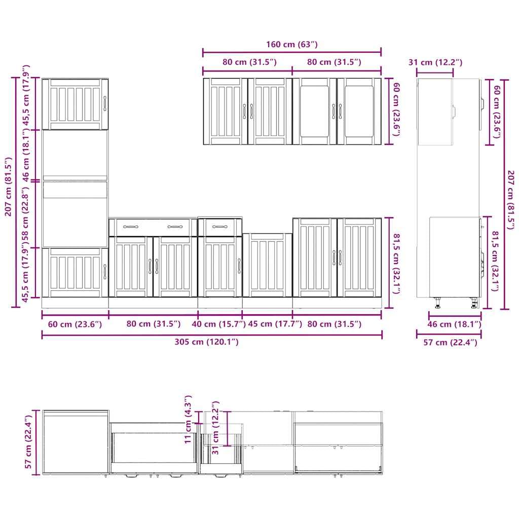 vidaXL Lucca Küchenschrank-Set 7-tlg. Betongrau Holzwerkstoff