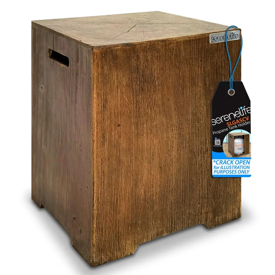 Serenelife Camping Gasflaschenhalter Holzdekor 20 lbs Beistelltisch