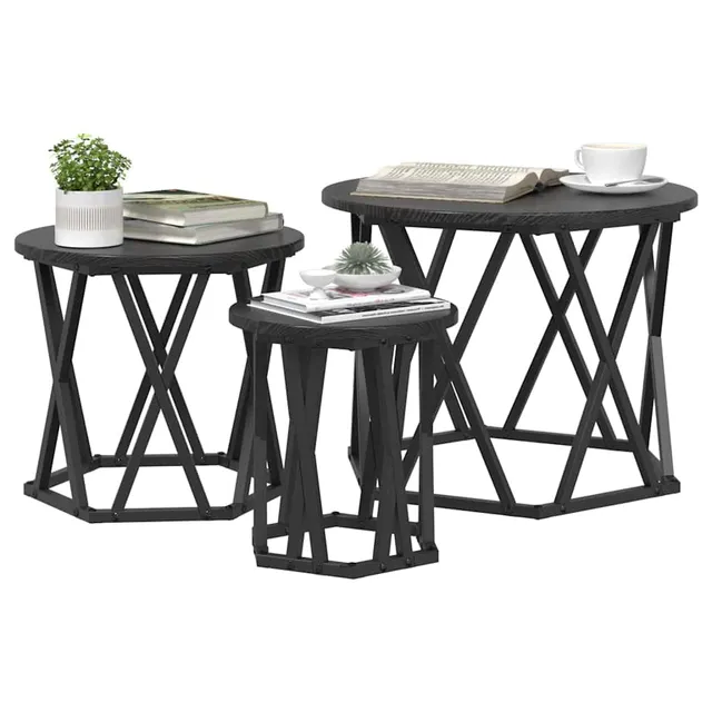 vidaXL Nesting Beistelltisch 3-tlg Schwarze Eiche Satztisch