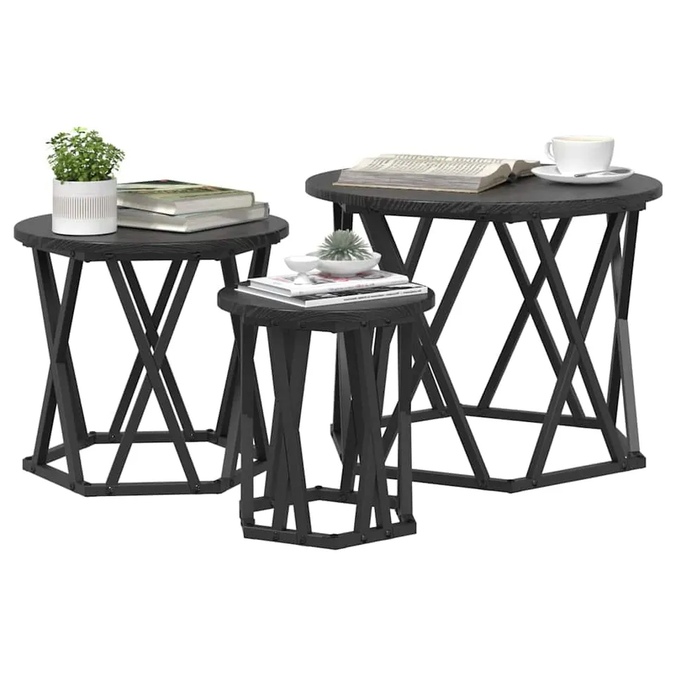 vidaXL Nesting Beistelltisch 3-tlg Schwarze Eiche Satztisch
