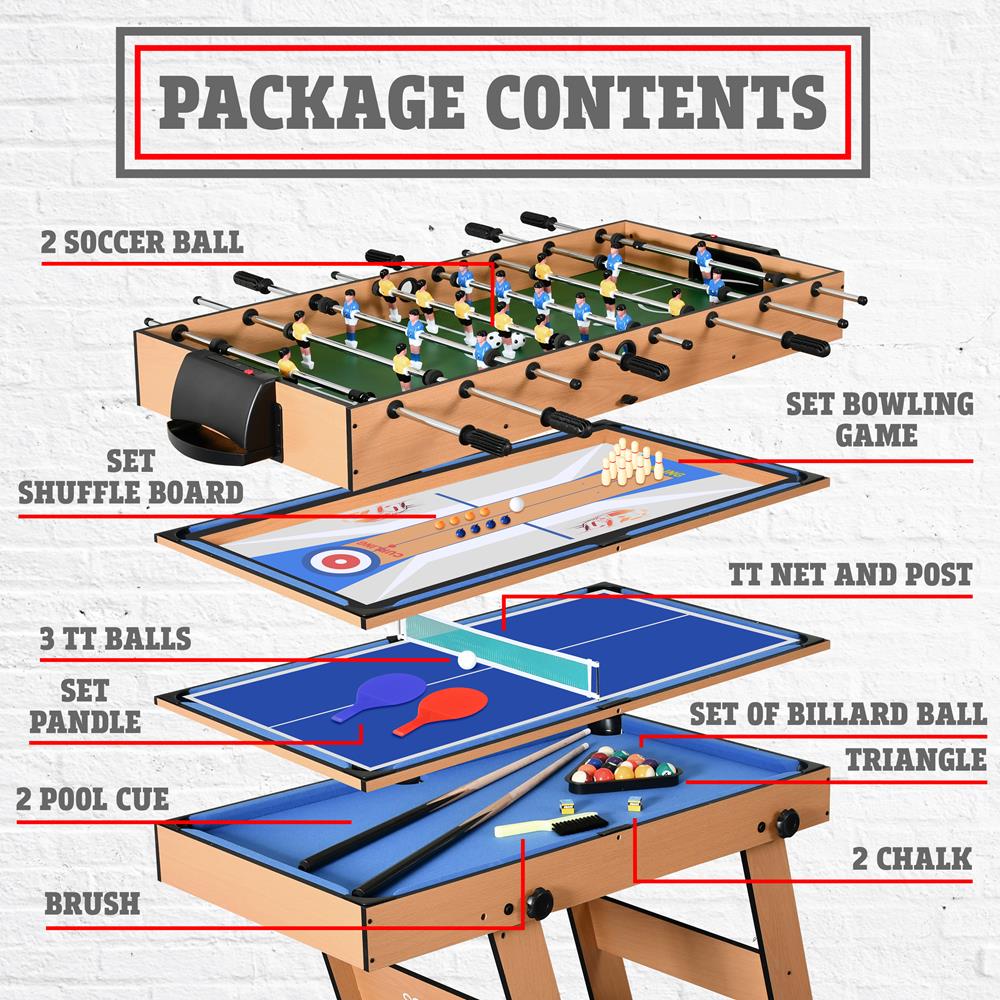 Serenelife Game Tables 5-in-1 Spieltisch klappbar Holz