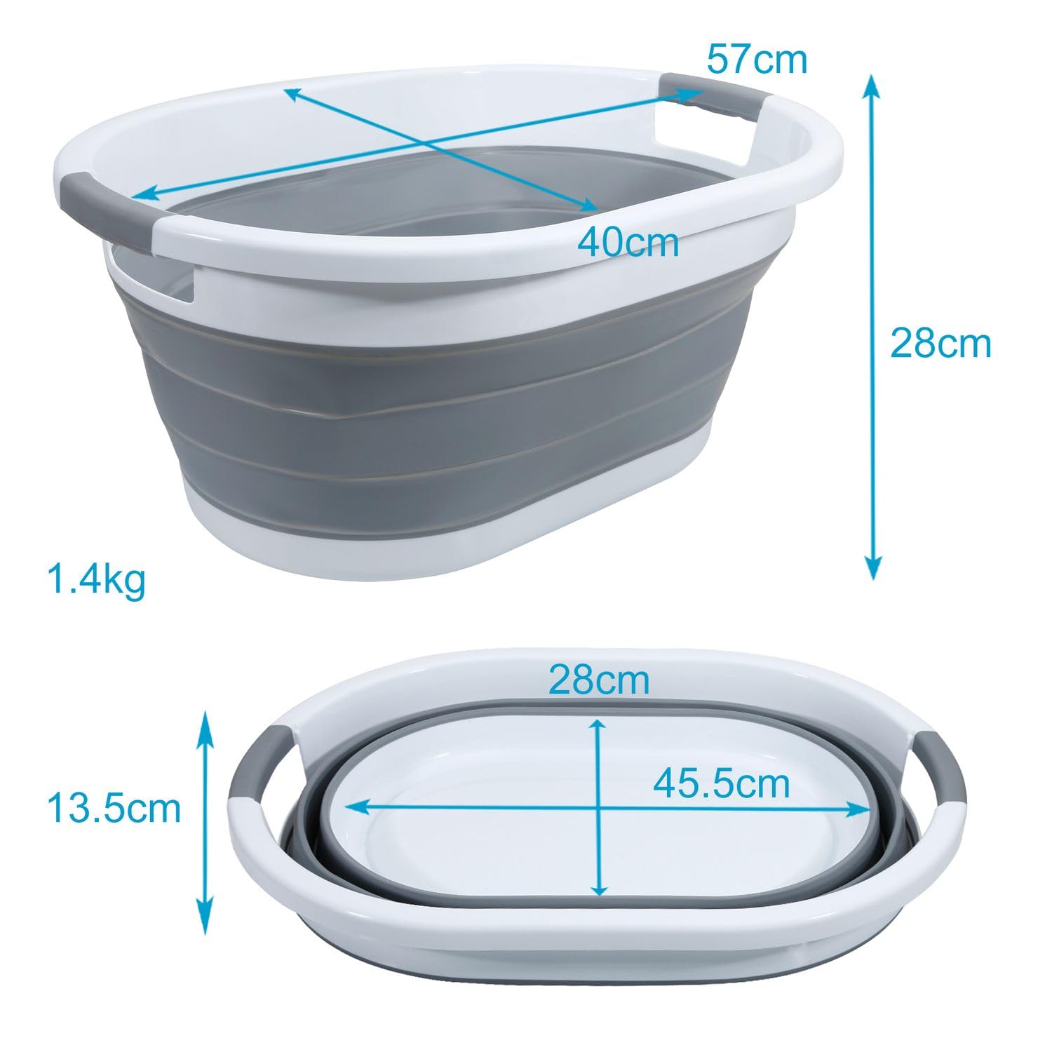Intirilife Wäschekorb faltbar Grau-Weiß 36 L 61x44,5 cm