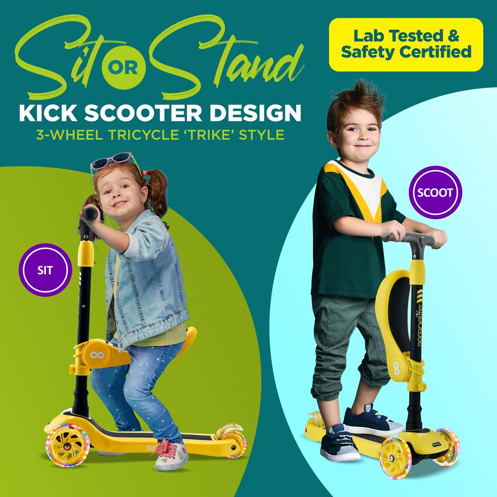 Serenelife Scooters Kinderroller 3-Räder Sitz LED