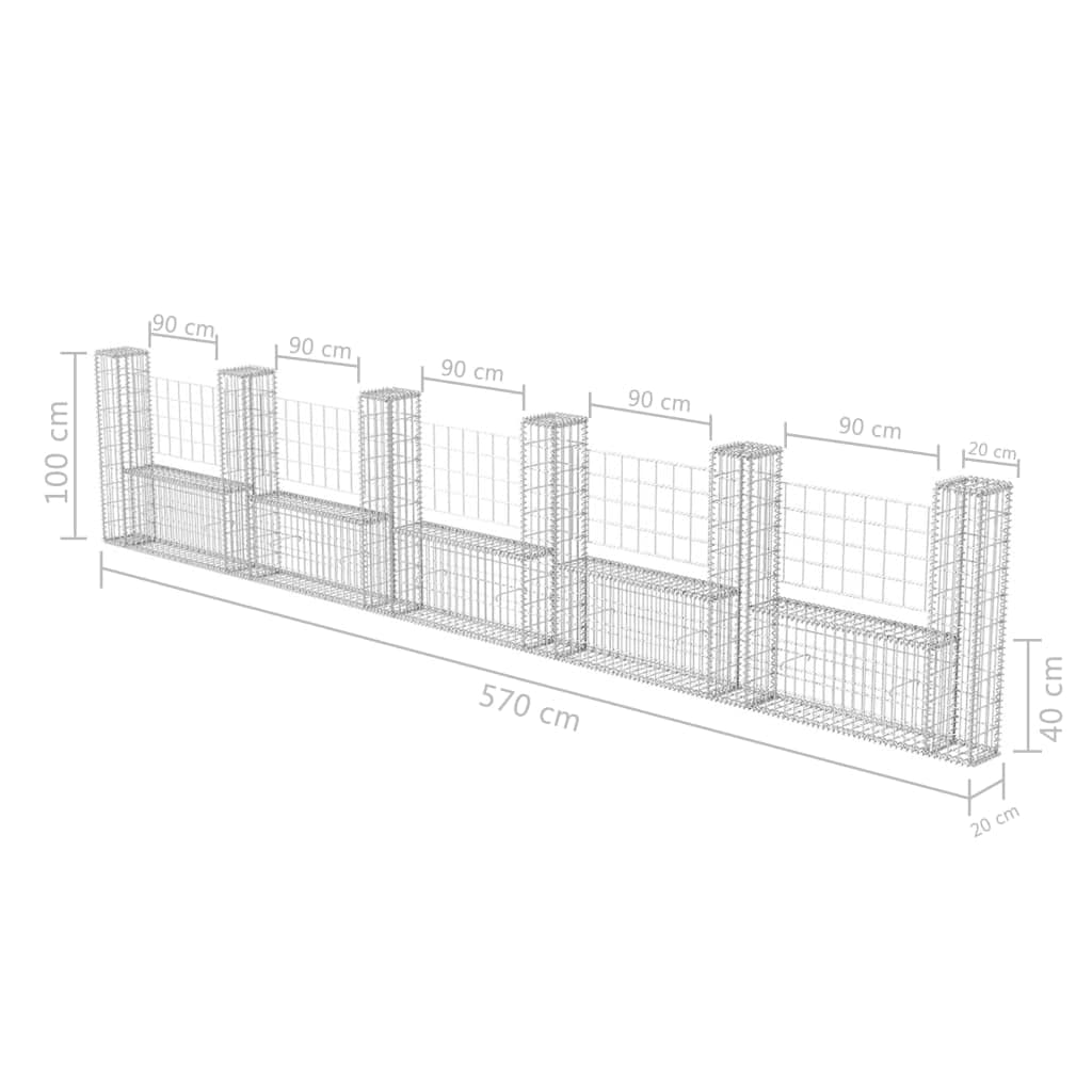 vidaXL Gabionenkorb U-Form Stahl Gabione 570x20x100 cm
