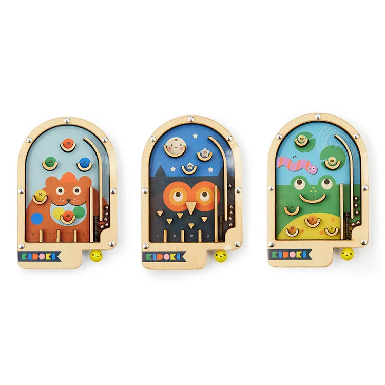 Kikkerland Kidoki Flipper Holz Flipperspiel Eule Bär Frosch