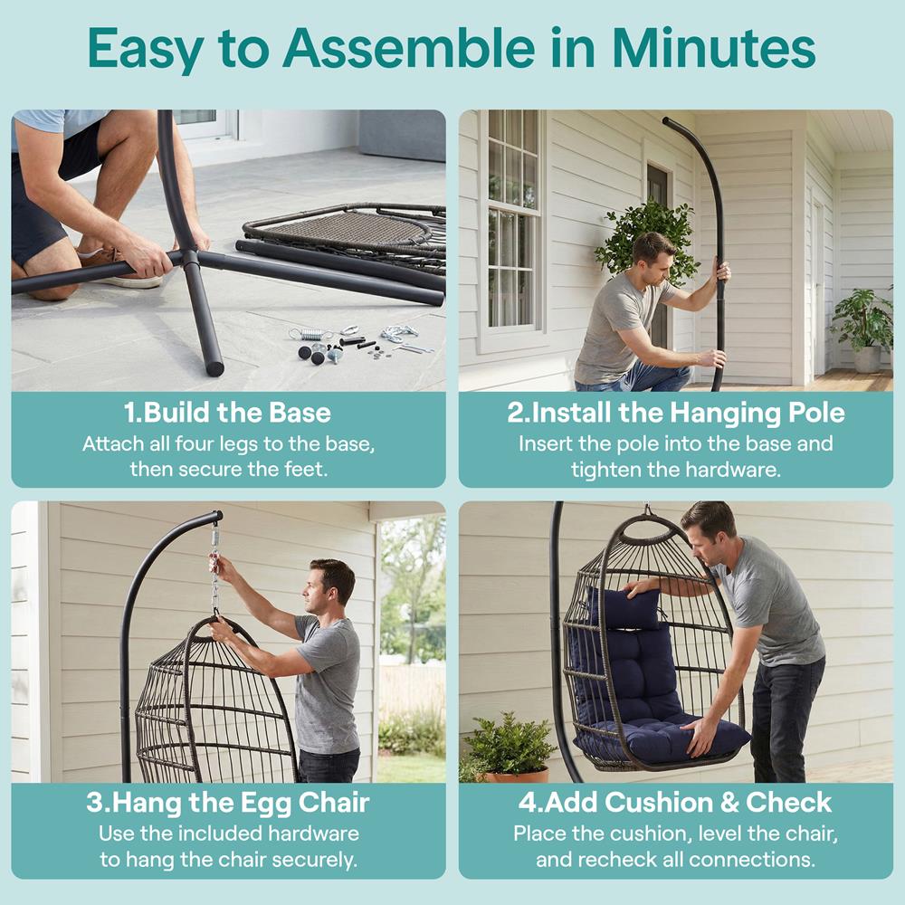 Serenelife Hängesessel Rattan faltbar Dunkelblau 350 lbs