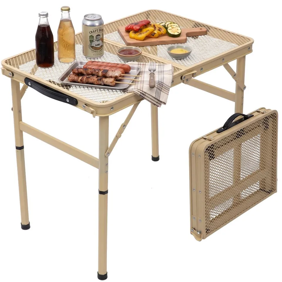 Serenelife Camping Falttisch beige höhenverstellbar 61cm