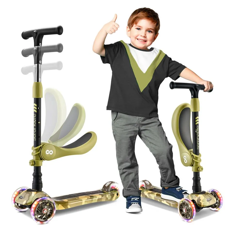 Serenelife Kinder Scooter 3-Räder LED Sitz Klappbar