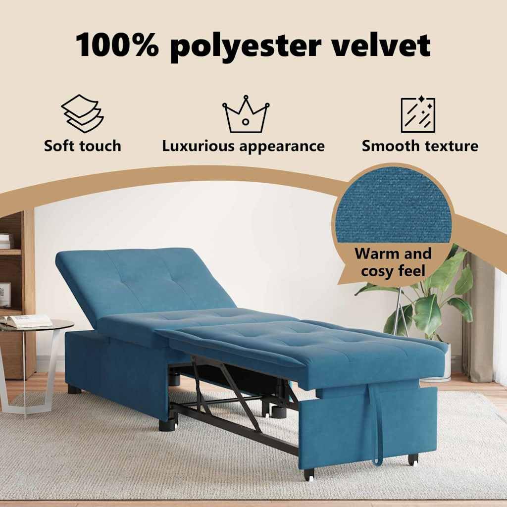 vidaXL Möbel Schlafsofa 194x67x82 Blau Samt ausziehbar