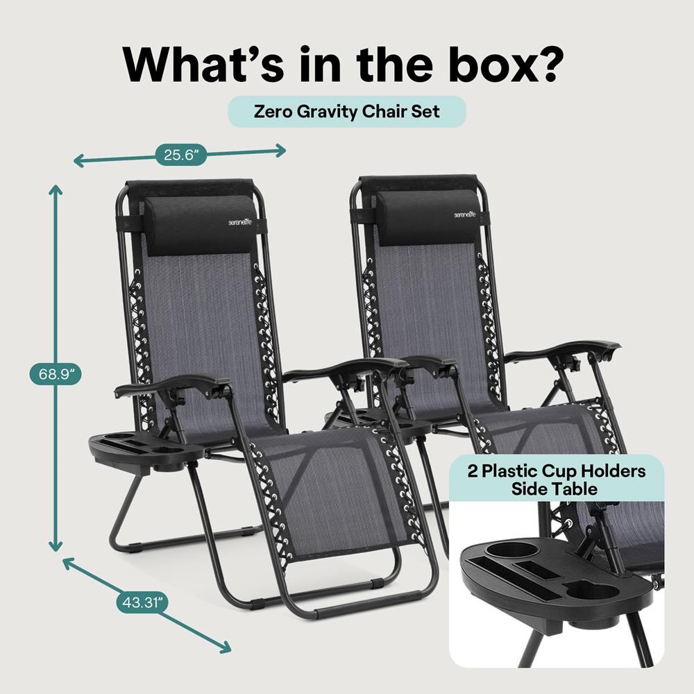 Serenelife Furniture Zero Gravity Liegestuhl 2er-Set Stahl