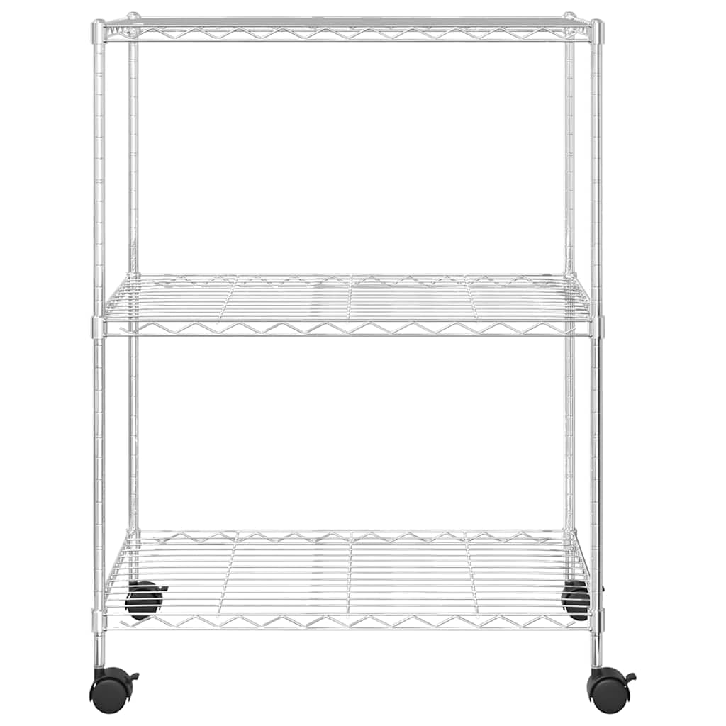 vidaXL Lagerregal Chrom 60x35x81 cm 3 Böden mit Rollen Eisen