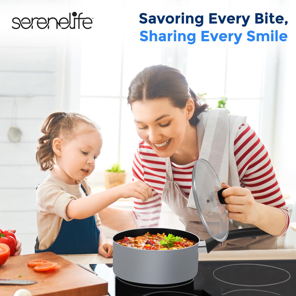 Serenelife Cookware Kochgeschirr Set Schwarz 6-teilig Antihaft