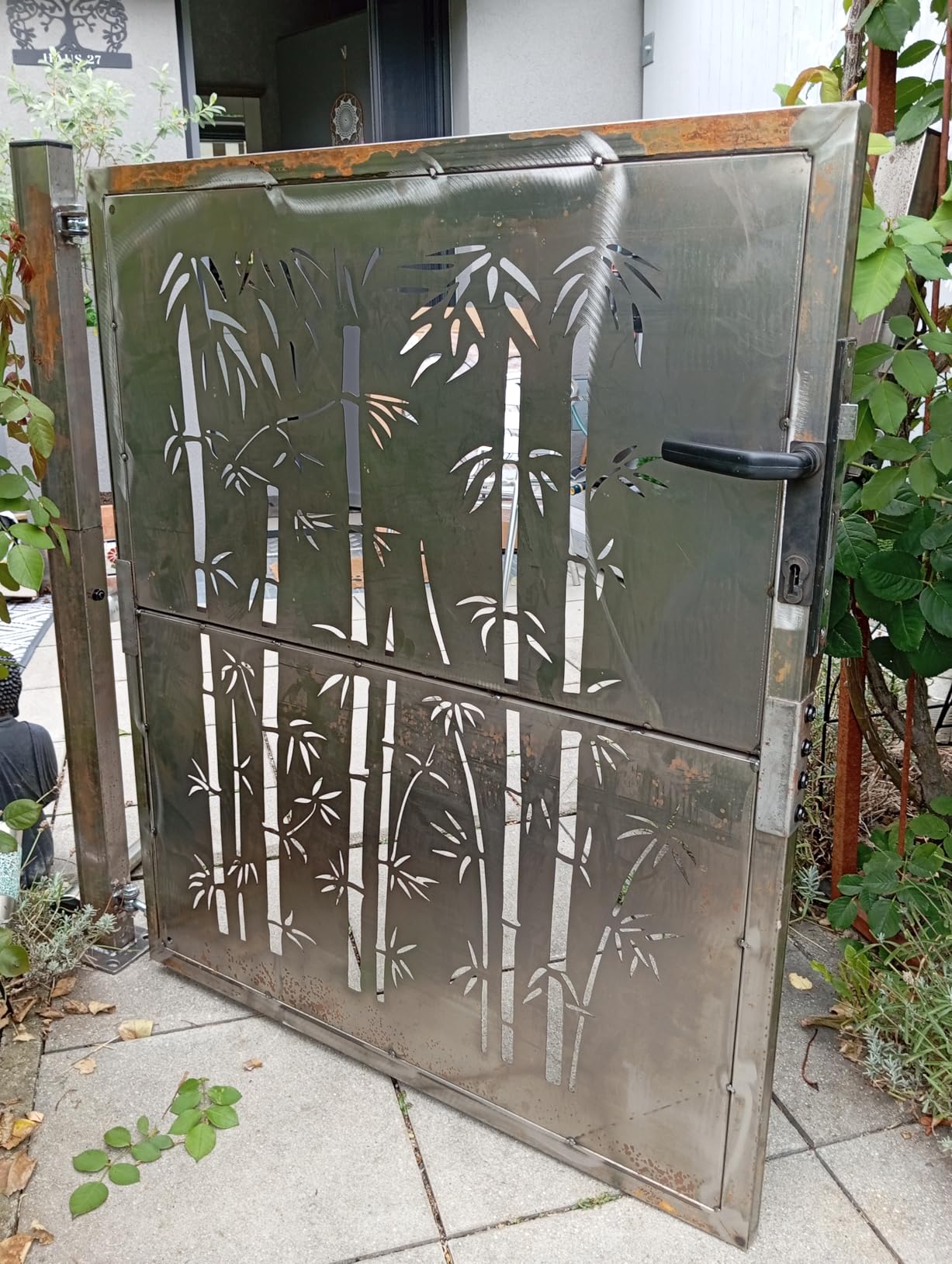vidaXL Gartentor 100x75 cm Cortenstahl Bambus-Design Tor