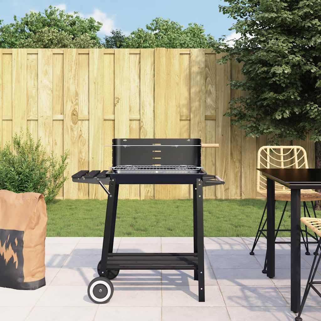 vidaXL Holzkohlegrill mit Rädern Schwarz Stahl höhenverstellbar