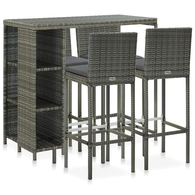 vidaXL Gartenbar-Set 5-tlg. Poly Rattan Grau mit Kissen