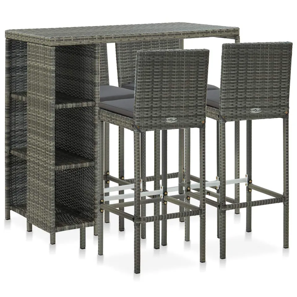 vidaXL Gartenbar-Set 5-tlg. Poly Rattan Grau mit Kissen