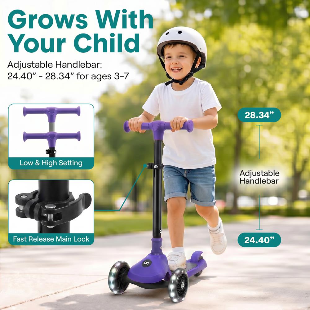 Serenelife Scooters Kinderroller LED Lila verstellbar 3 Räder