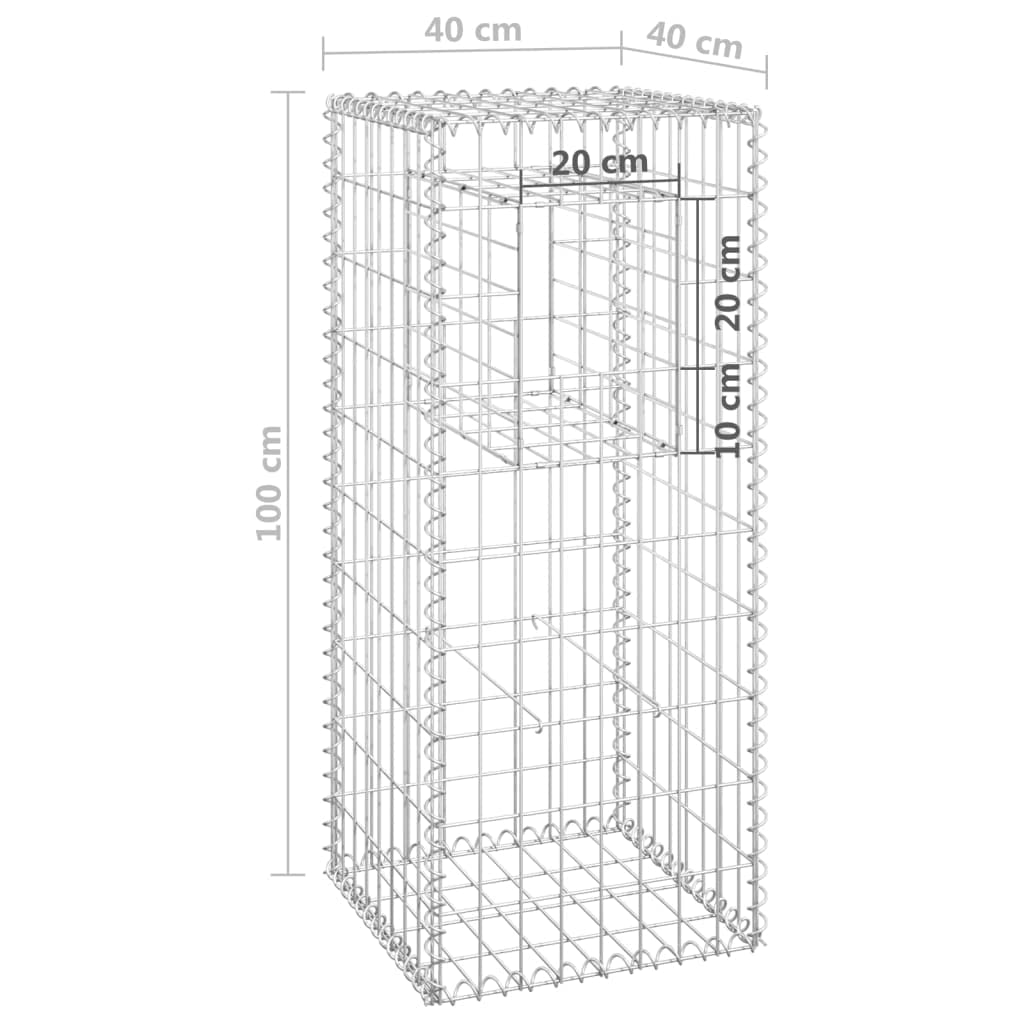 vidaXL Gabionensäule Steinkorb 40x40x100cm Eisen Silber