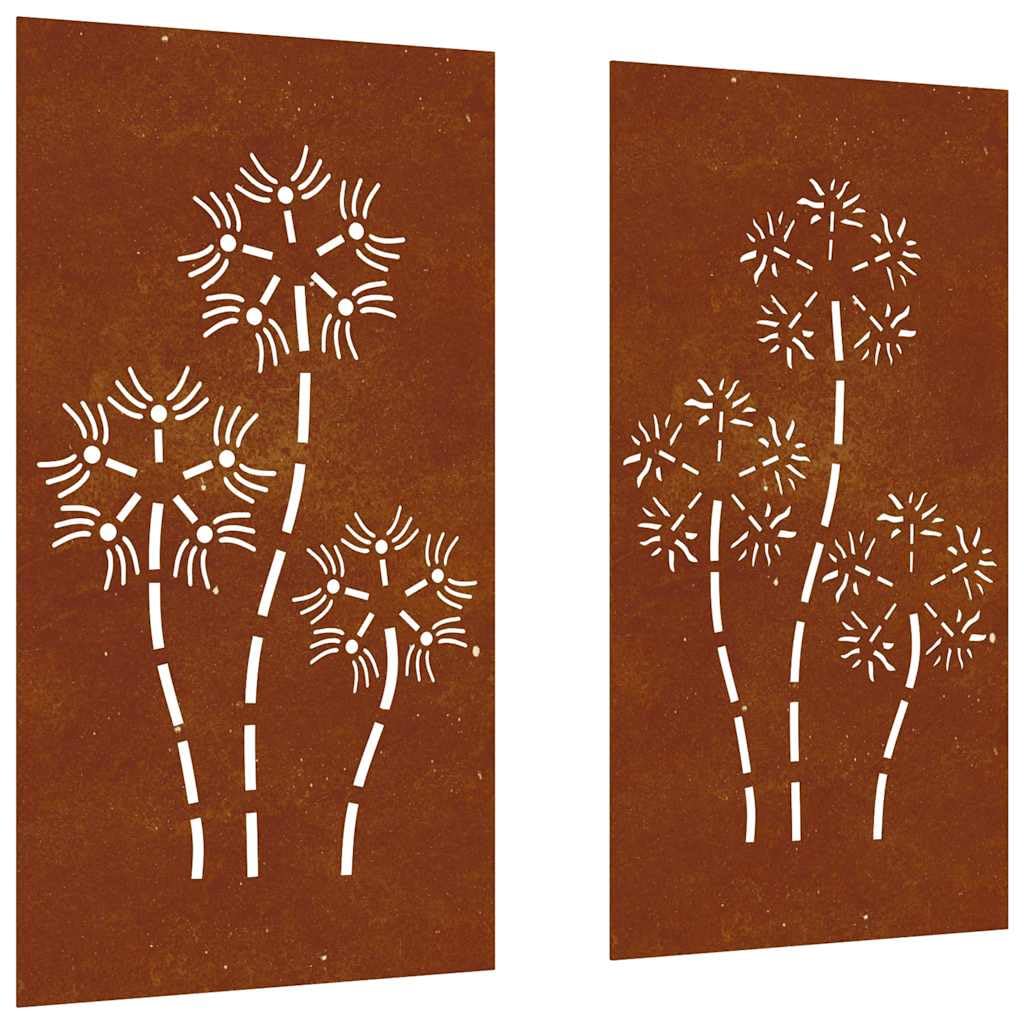 vidaXL Garten-Wanddeko 2-tlg. 105x55 cm Cortenstahl Blumen