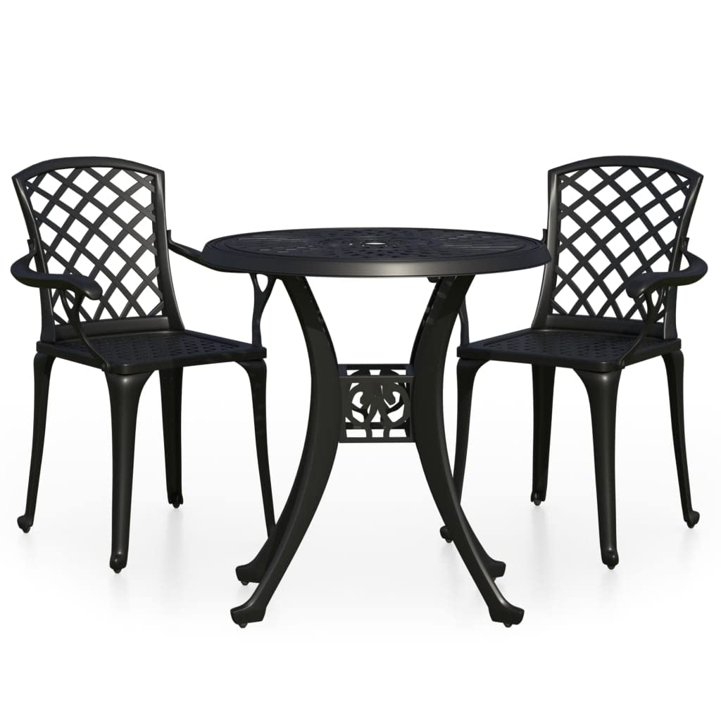vidaXL Heim & Garten Bistro-Set 3-tlg Aluminiumguss Schwarz