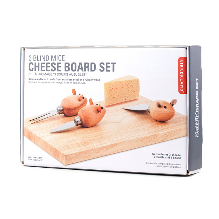 Kikkerland Kitchen Mouse Käsebrett Set mit 3 Messern