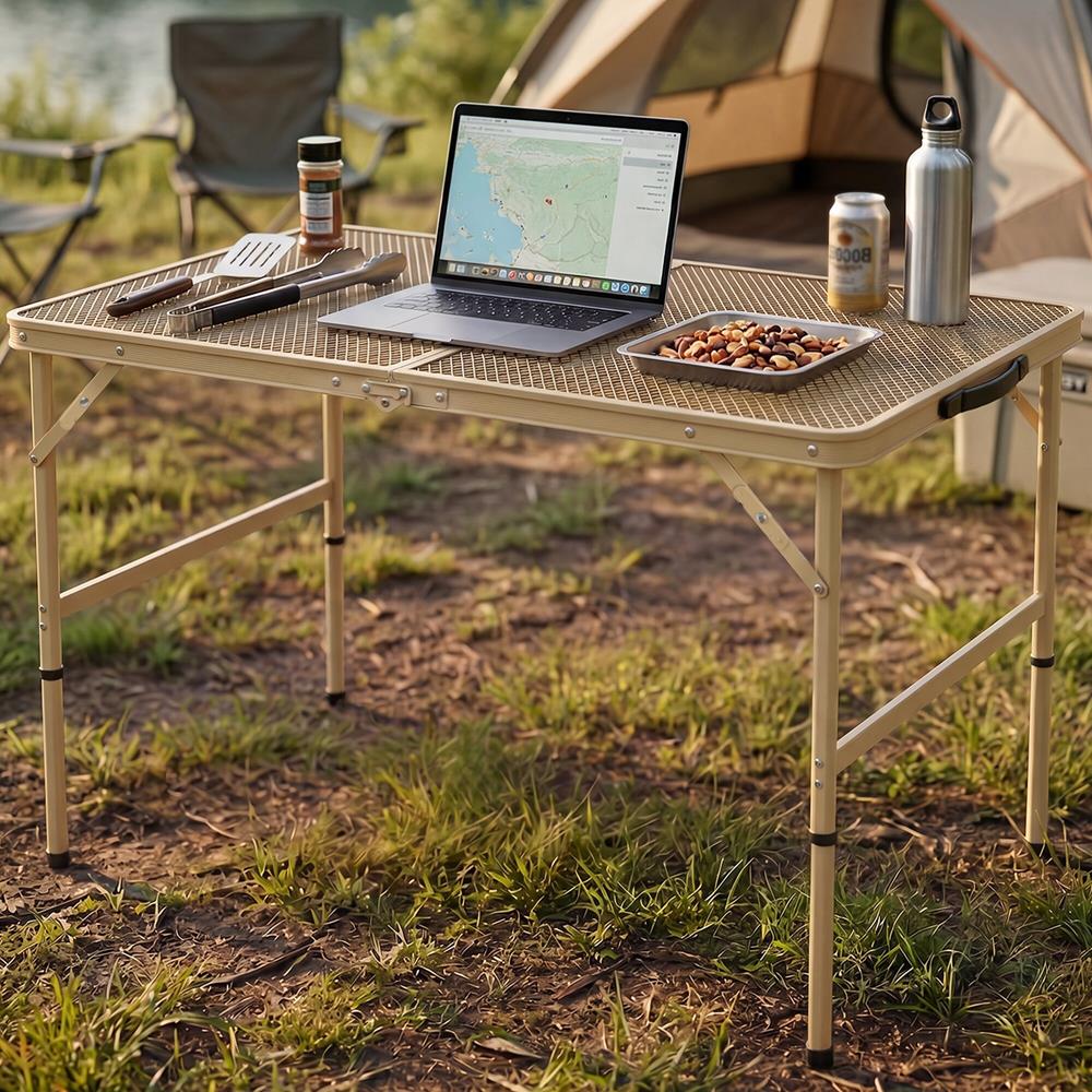 Serenelife Campingtisch 3FT klappbar höhenverstellbar beige