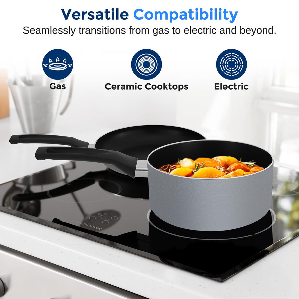 Serenelife Cookware Kochgeschirr Set Schwarz 6-teilig Antihaft