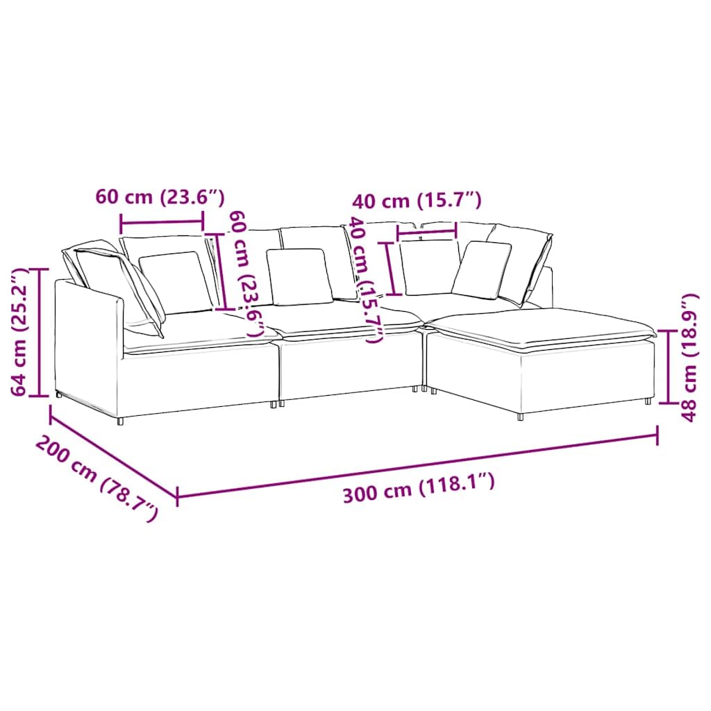 vidaXL Modulares Sofa Samt Blau mit Fußhocker Kissen Couch