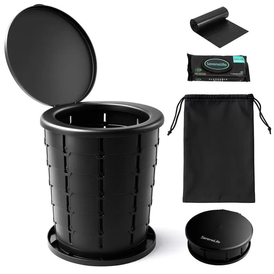 Serenelife Campingtoilette faltbar schwarz mit Beuteln 150kg