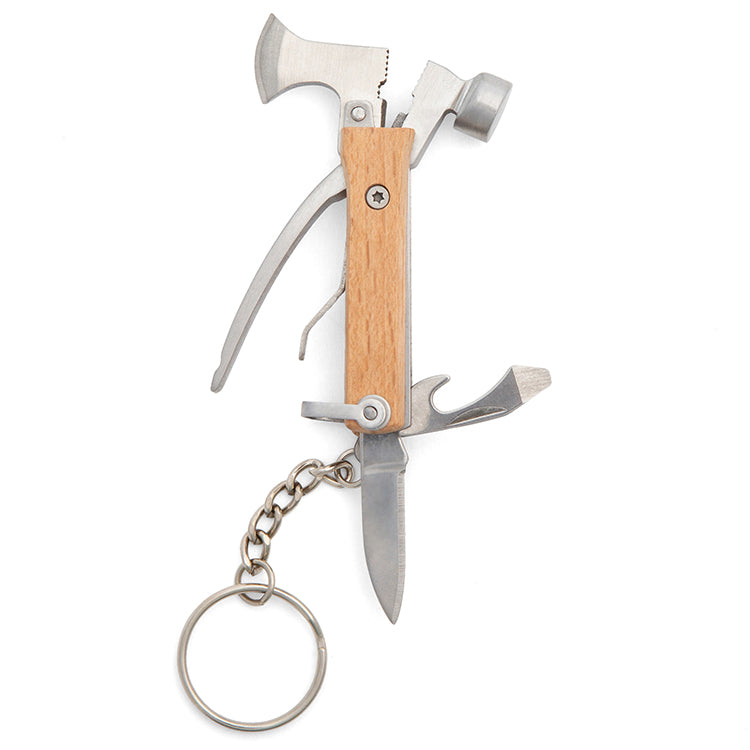 Kikkerland Tools Mini Axt Multitool Holz 6 in 1 Schlüsselanhänger