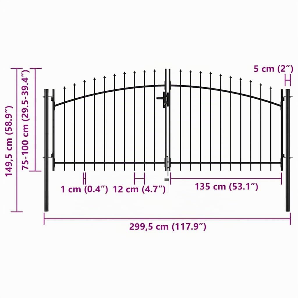 vidaXL Heim & Garten Doppelflügeltor Stahl 300x150 cm Schwarz