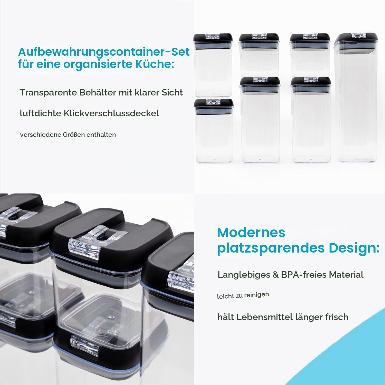 Intirilife Vorratsdosen Set schwarz 7-teilig luftdicht Box