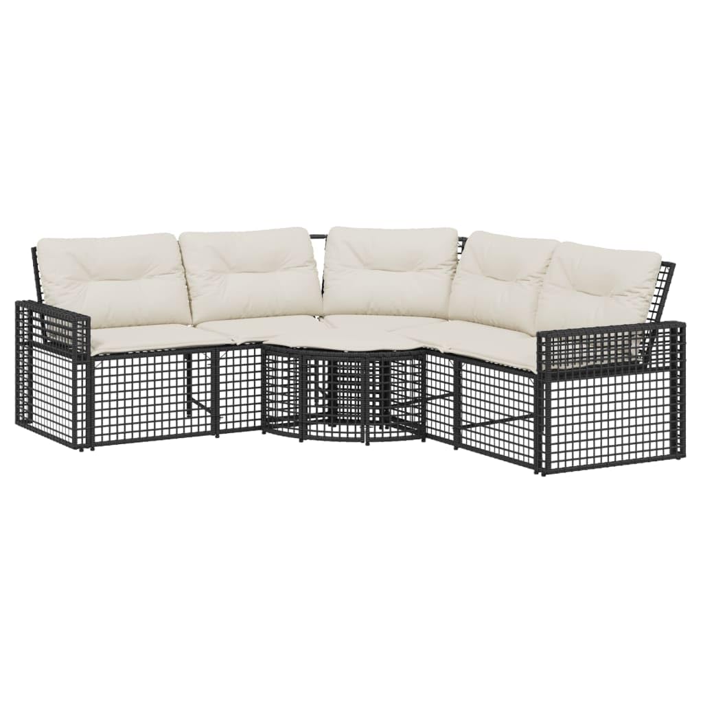 vidaXL Heim & Garten Gartensofa L-Form Schwarz-Creme Rattan mit Hocker
