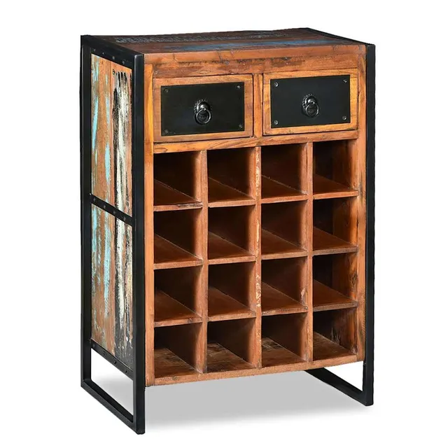 vidaXL Weinregal 16 Flaschen Altholz mit Schubladen