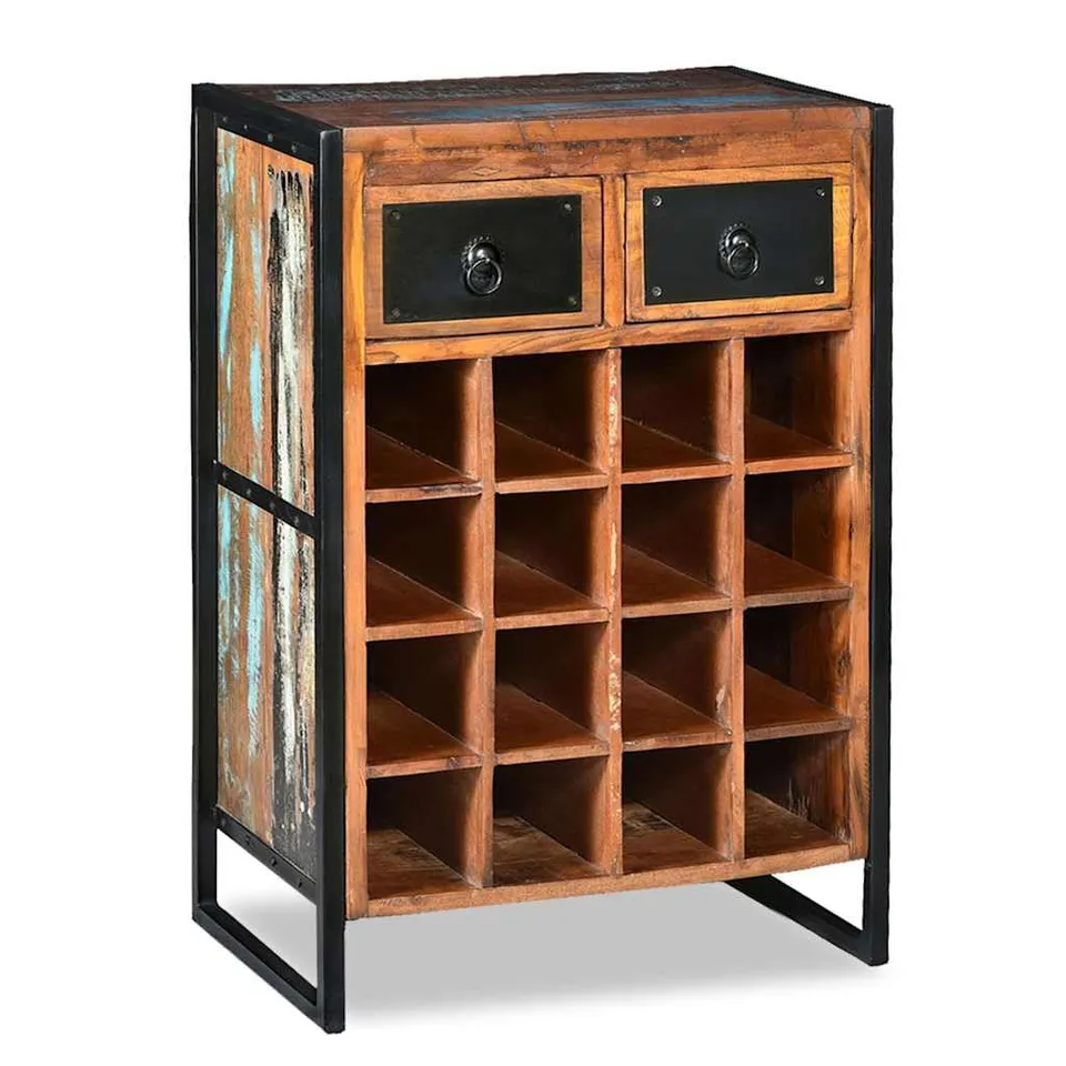 vidaXL Weinregal 16 Flaschen Altholz mit Schubladen