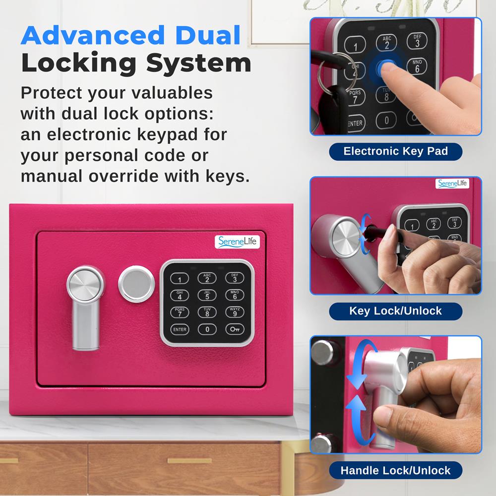 Serenelife Safe Box Tresor pink digital Stahl