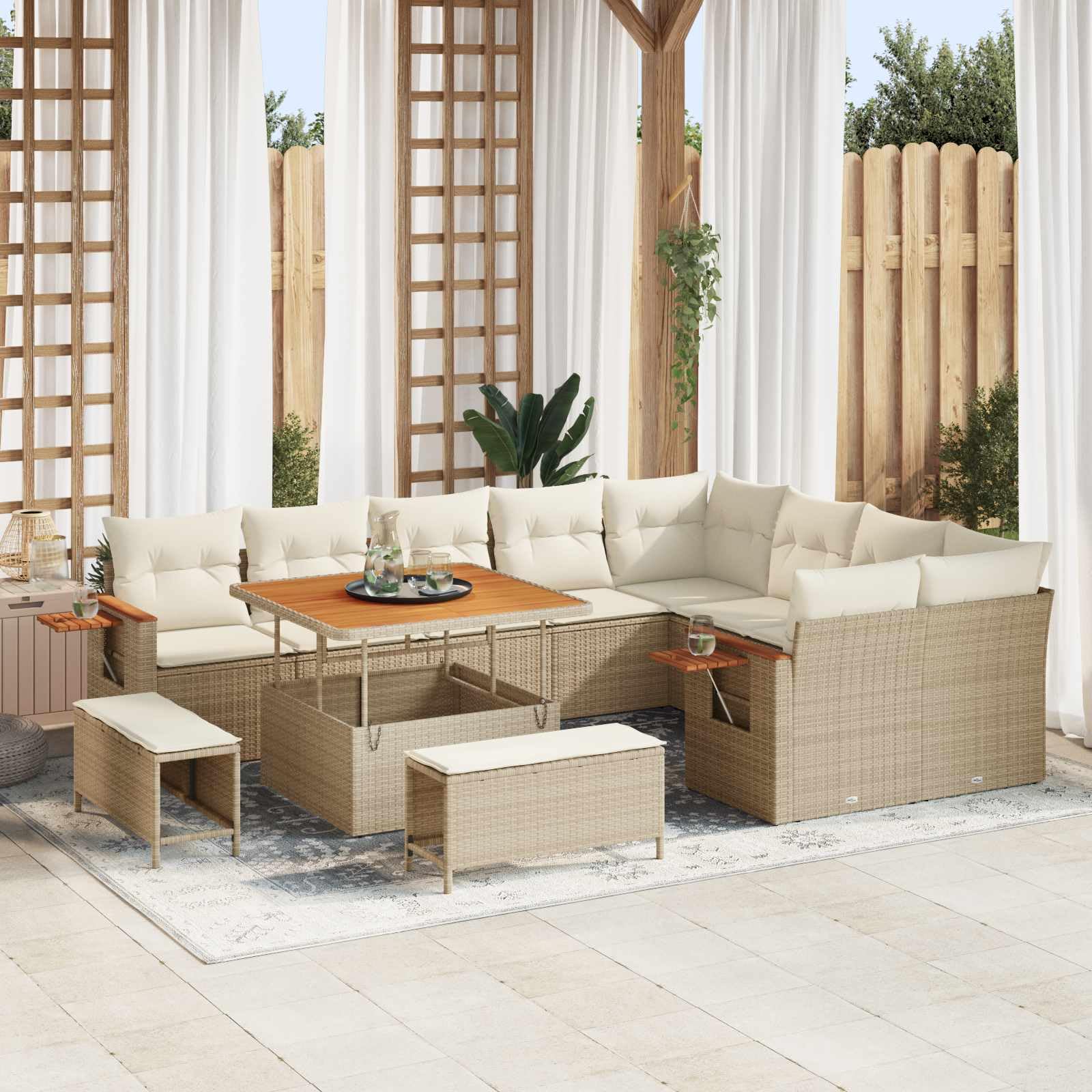 vidaXL Heim & Garten Gartensofa-Set 12-tlg Beige 100x100 Tisch