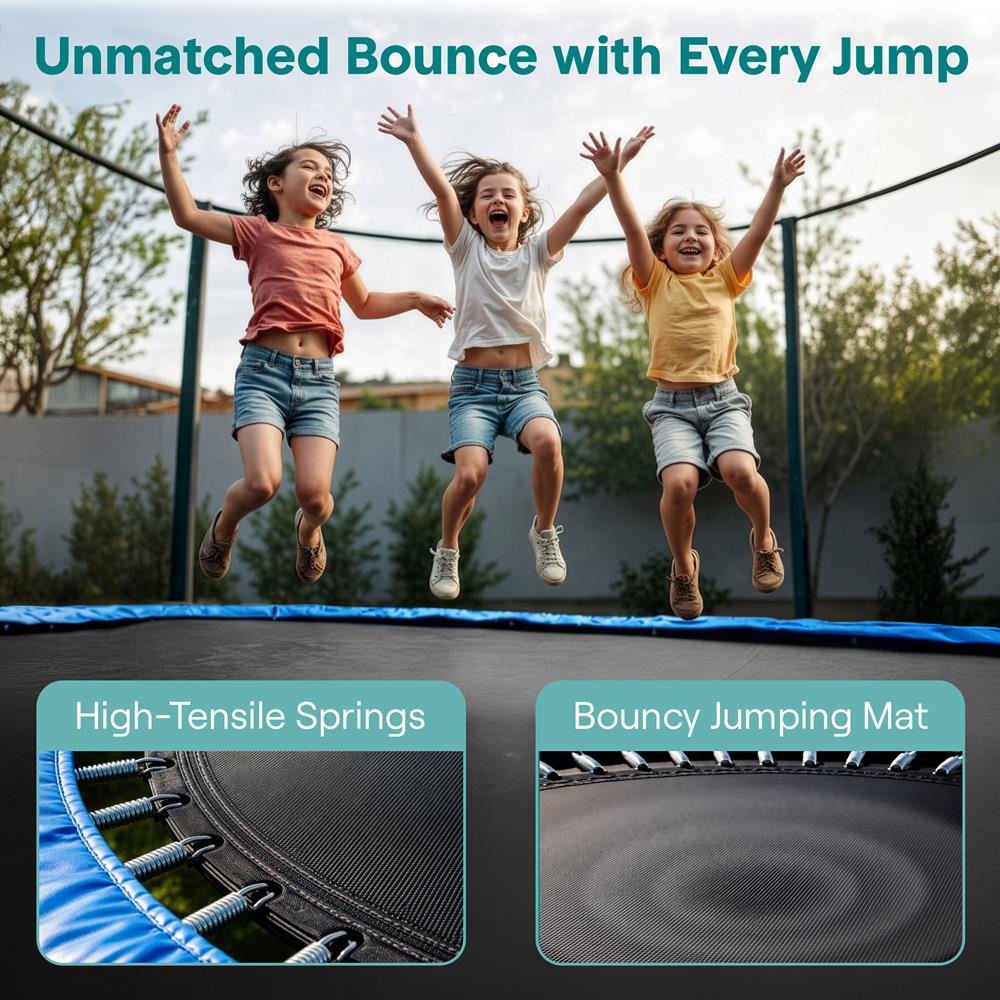 Serenelife Fitness 12FT Outdoor Trampolin Blau mit Netz