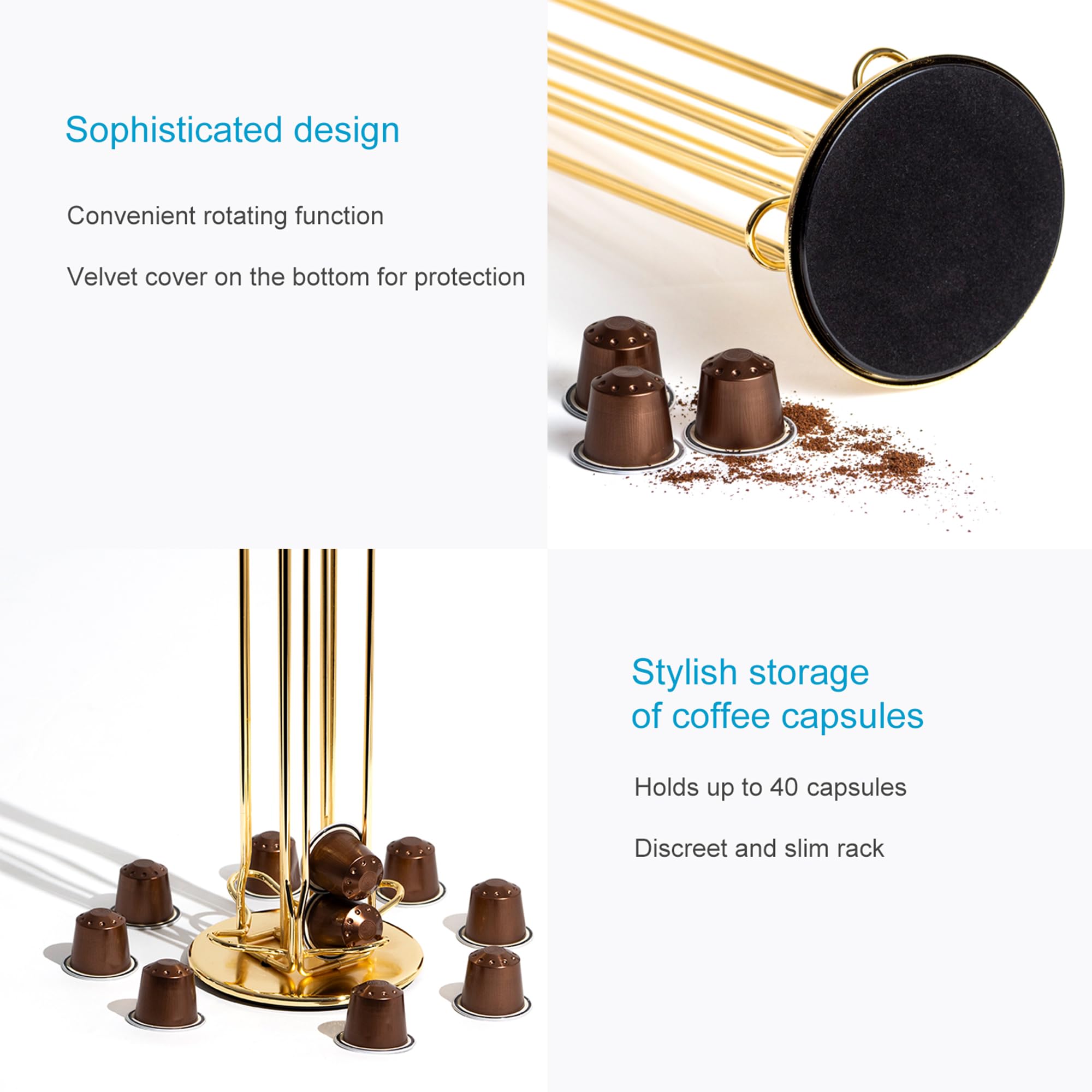 Intirilife Kapselhalter Gold 40 Nespresso Kapseln Eisen drehbar