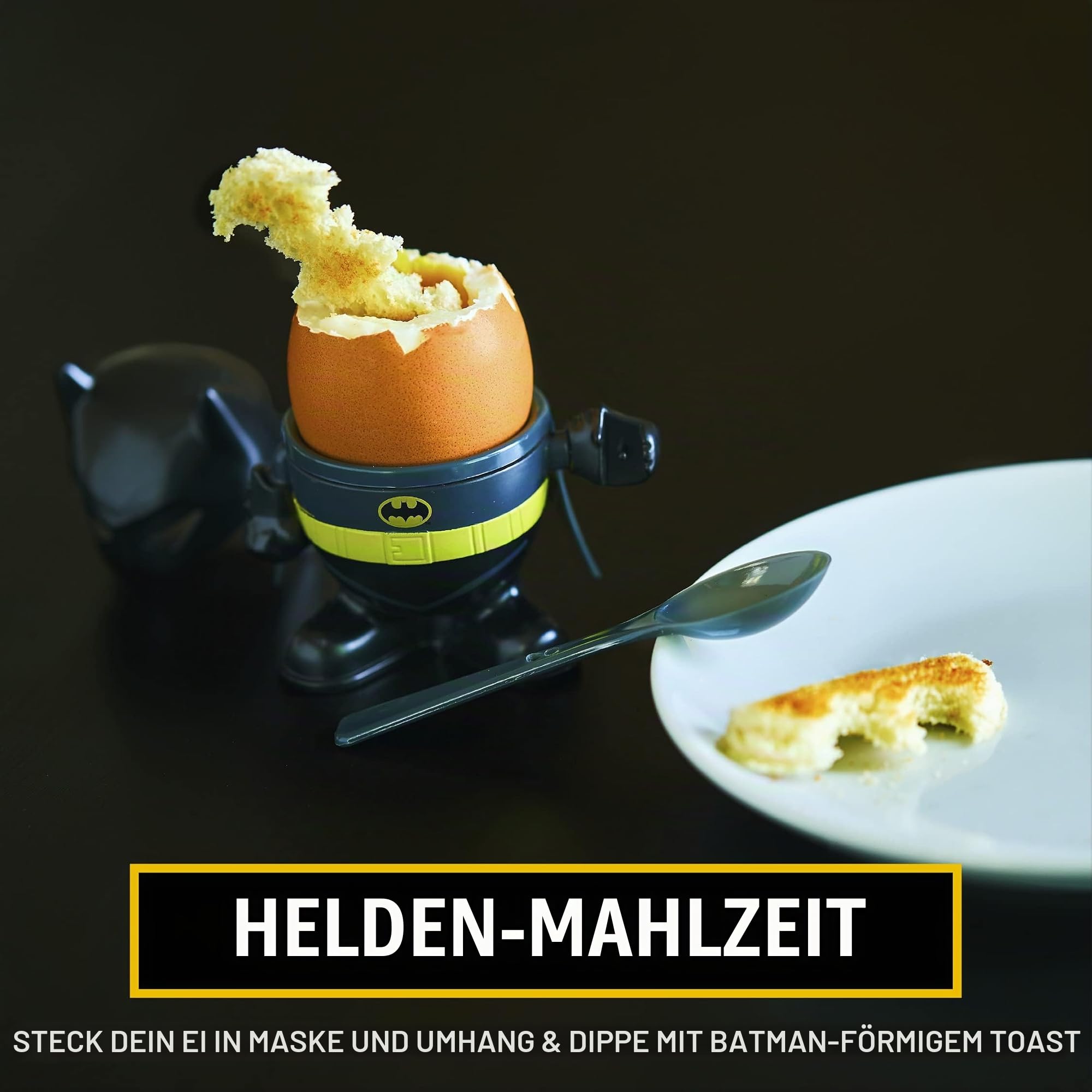 Paladone Homeware Batman Frühstücksset Eierbecher Löffel Toast 3-tlg